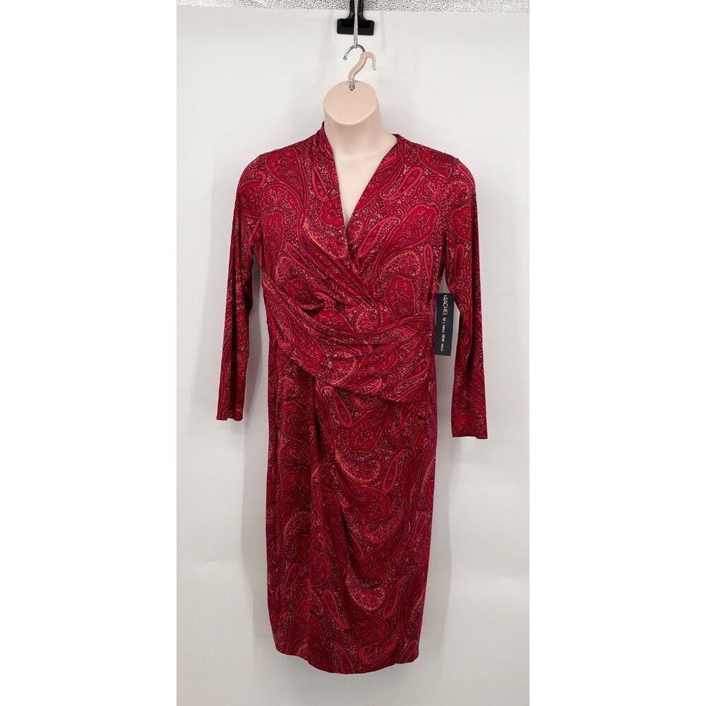 RACHEL Rachel Roy Faux Wrap Dress Size 1X Paisley Print Long Sleeve Red